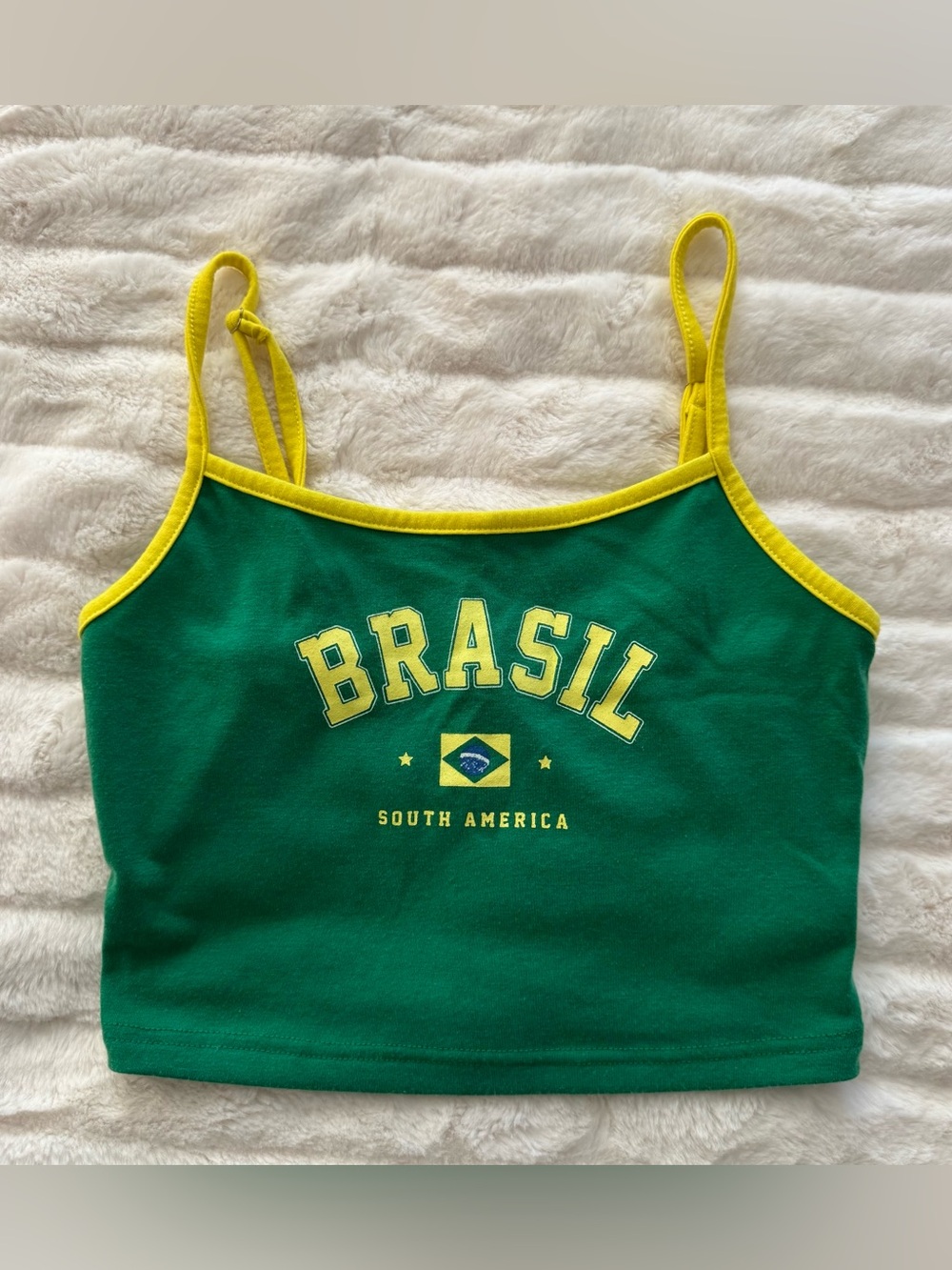 SHEIN Green and Yellow "Brasil" Crop Top